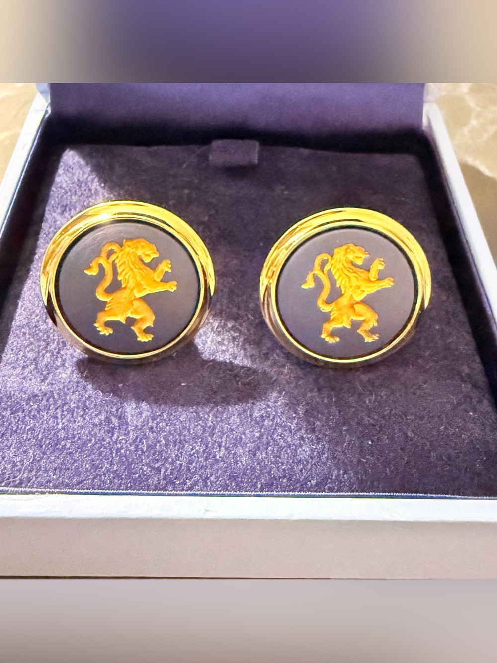Wedgwood Gold Lion Crest Cufflinks on Black